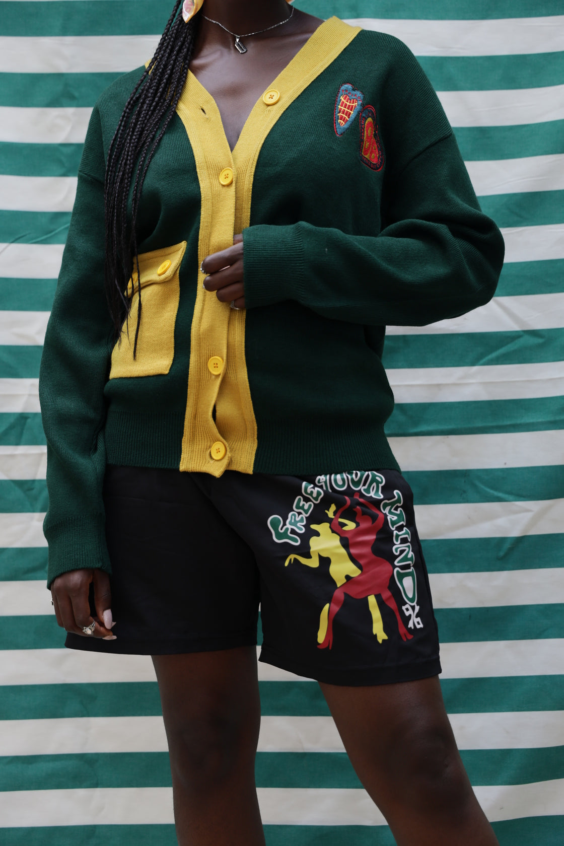 'FREE YOUR MIND' BLACK NYLON SHORTS