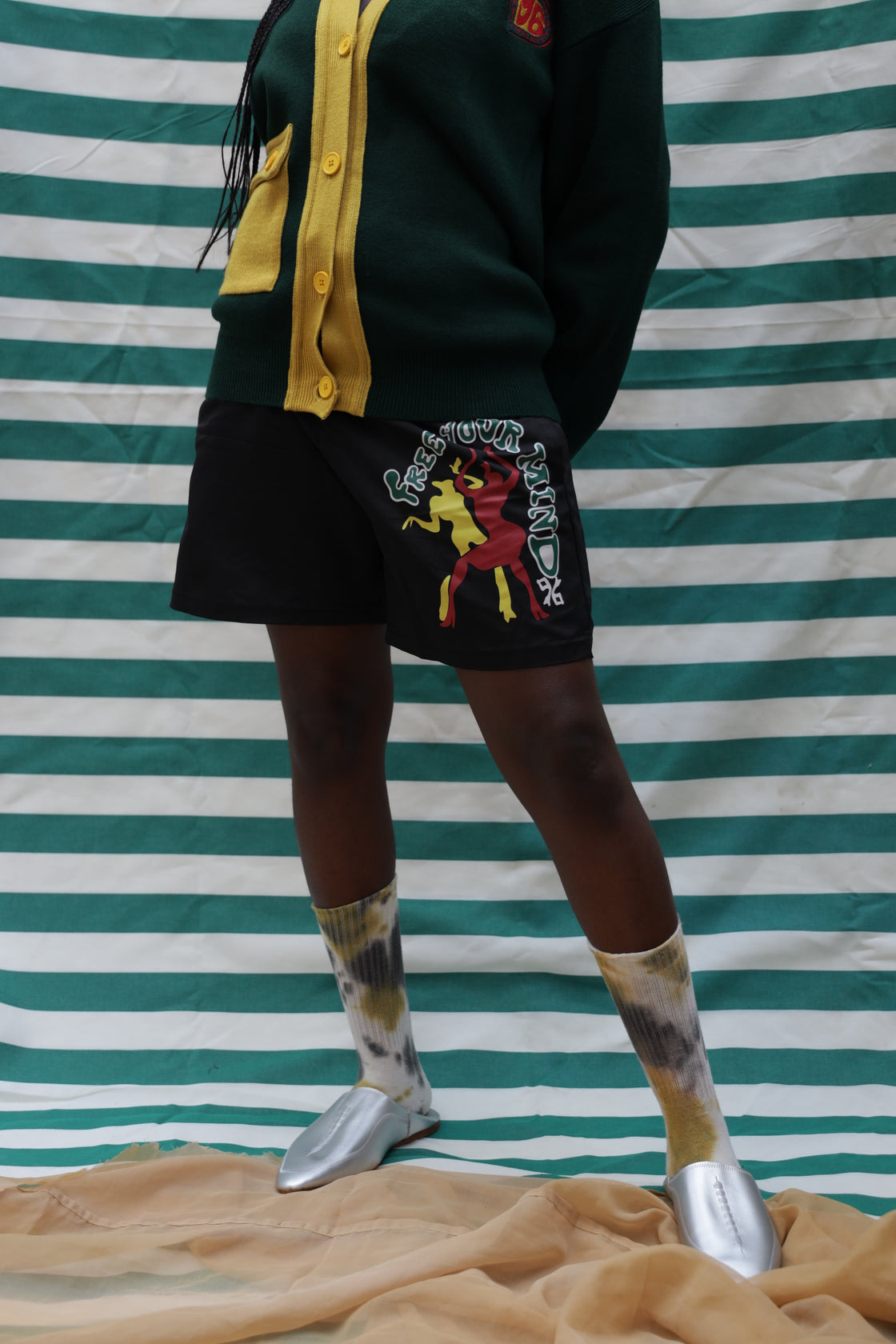 'FREE YOUR MIND' BLACK NYLON SHORTS