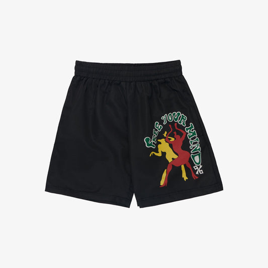 'FREE YOUR MIND' BLACK NYLON SHORTS